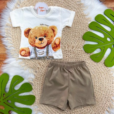 Conj. Camiseta Baby Bear e Bermuda - Off White 